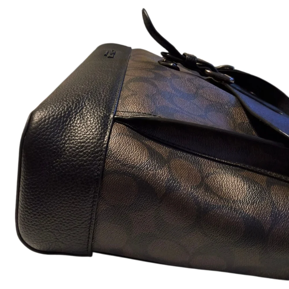 Coach Hudson Messenger Bag in Signature Canvas Black Brown - Academia Work Bag